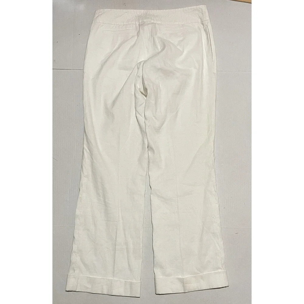 Banana Republic Harrison Linen Blend Wide Leg Pants Ivory Women's 12 X 32 Cuffed